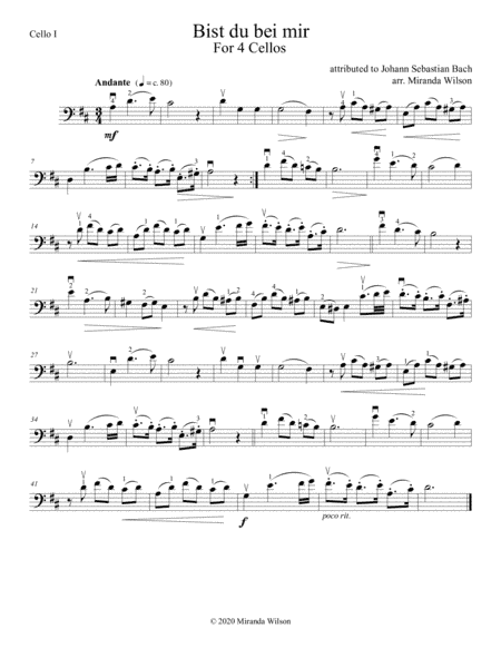 J. S. Bach, "Bist du bei mir" for 4 cellos (arr. Miranda Wilson)