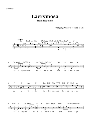 Lacrymosa from Requiem by Mozart for Lead Sheet (Low Voice) (arr. Ander)
