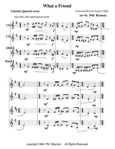 What a Friend- clarinet quartet (arr. Phil Beaman)