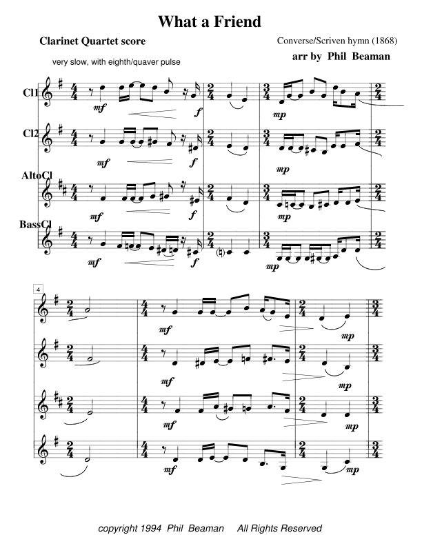 What a Friend- clarinet quartet (arr. Phil Beaman)
