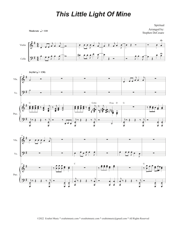 This Little Light Of Mine (Duet for Violin and Cello) (arr. Stephen DeCesare)