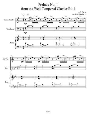 Prelude No.1 from The Well-Tempered Clavier Book 1 BWV 846 (Trumpet and Trombone Duet) with optional (arr. B. C. Dockery)