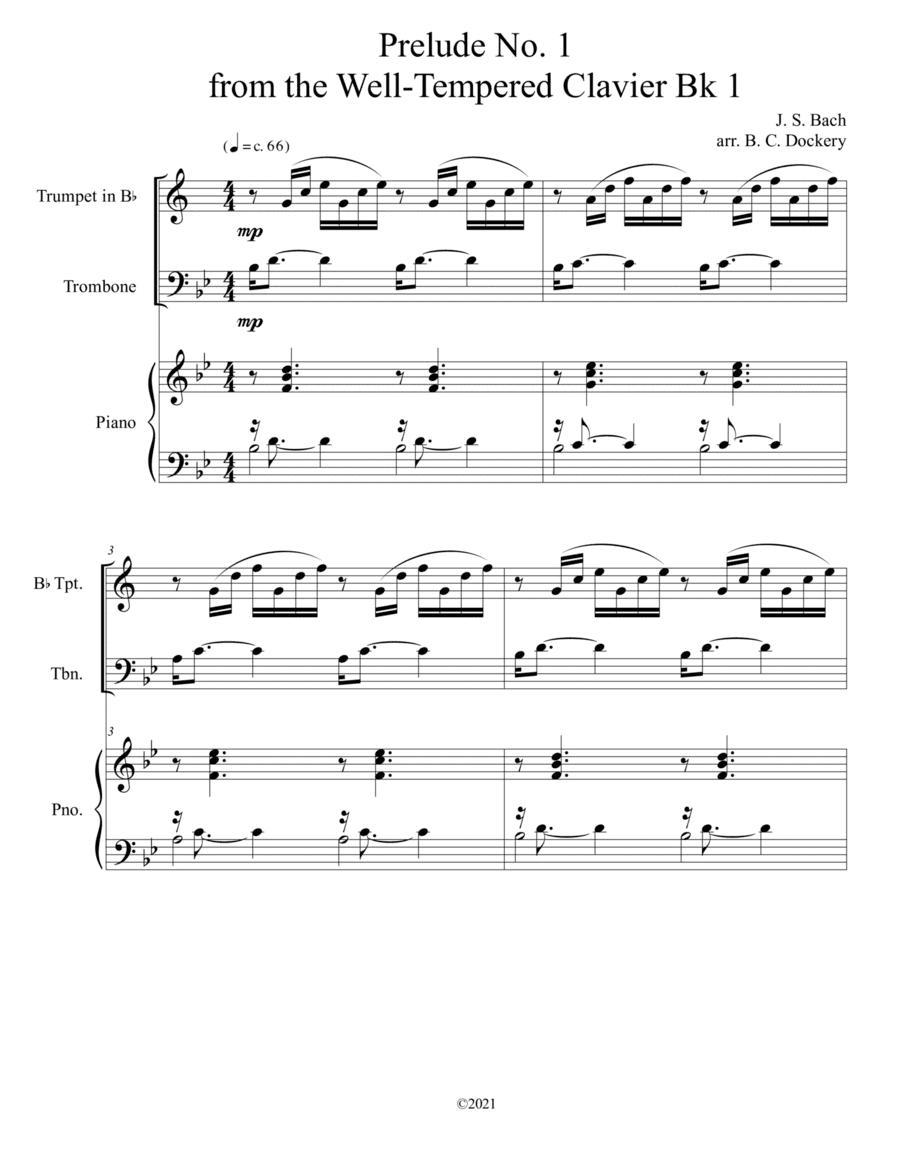 Prelude No.1 from The Well-Tempered Clavier Book 1 BWV 846 (Trumpet and Trombone Duet) with optional (arr. B. C. Dockery)