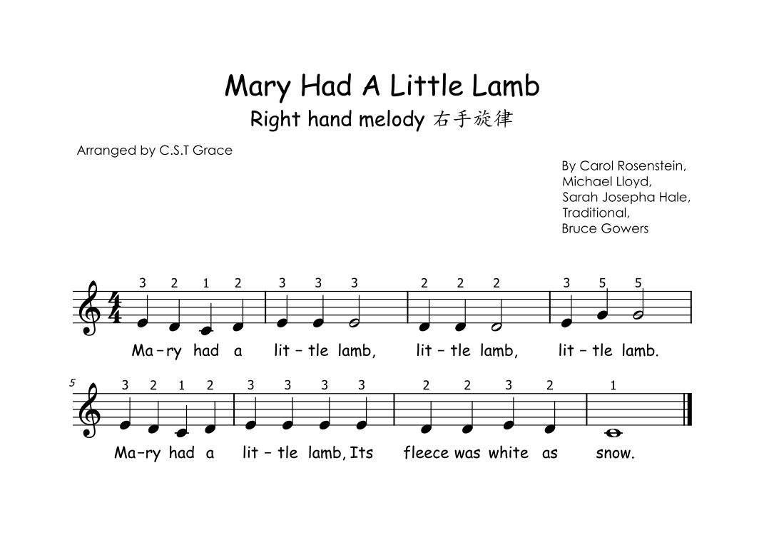 Mary Had A Little Lamb (arr. C.S.T Grace)