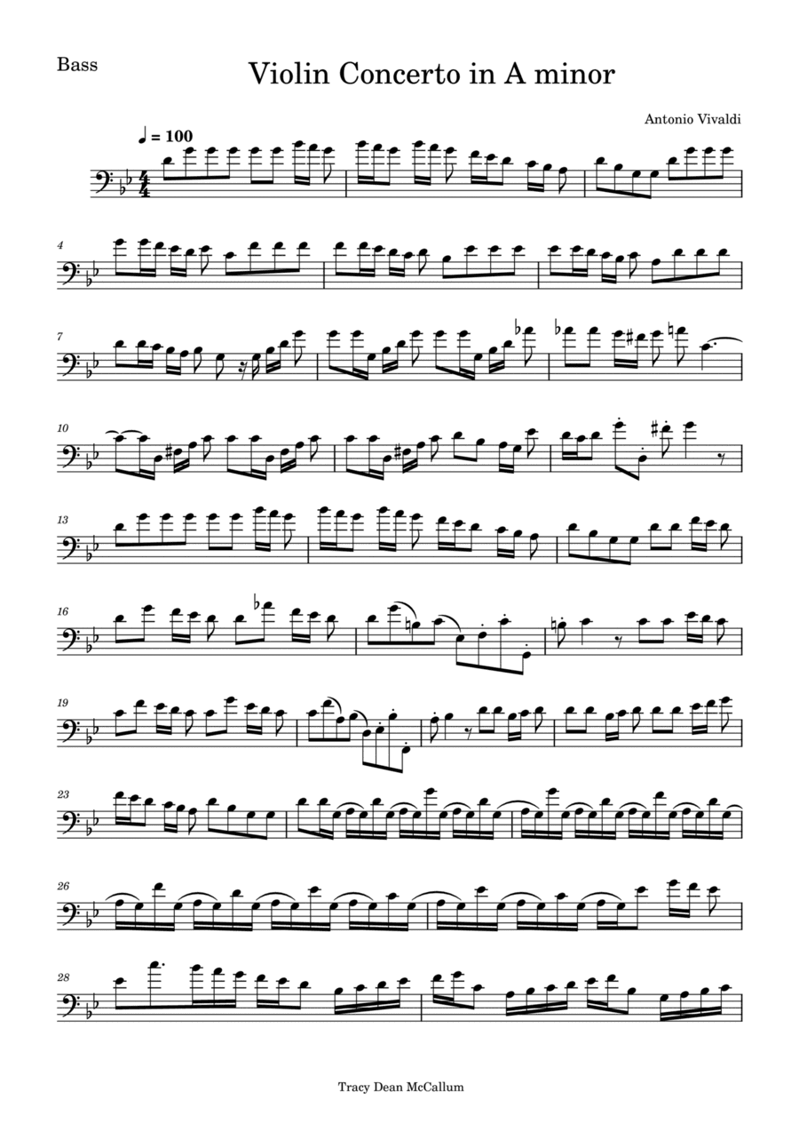 Vivaldi Concerto In A minor for Double Bass or Bass Guitar (arr. Tracy Dean McCallum)