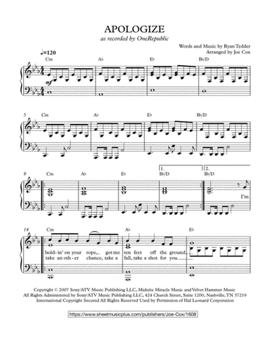 Apologize (arr. Joe Cox)