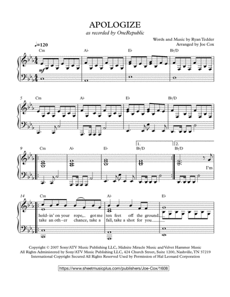 Apologize (arr. Joe Cox)