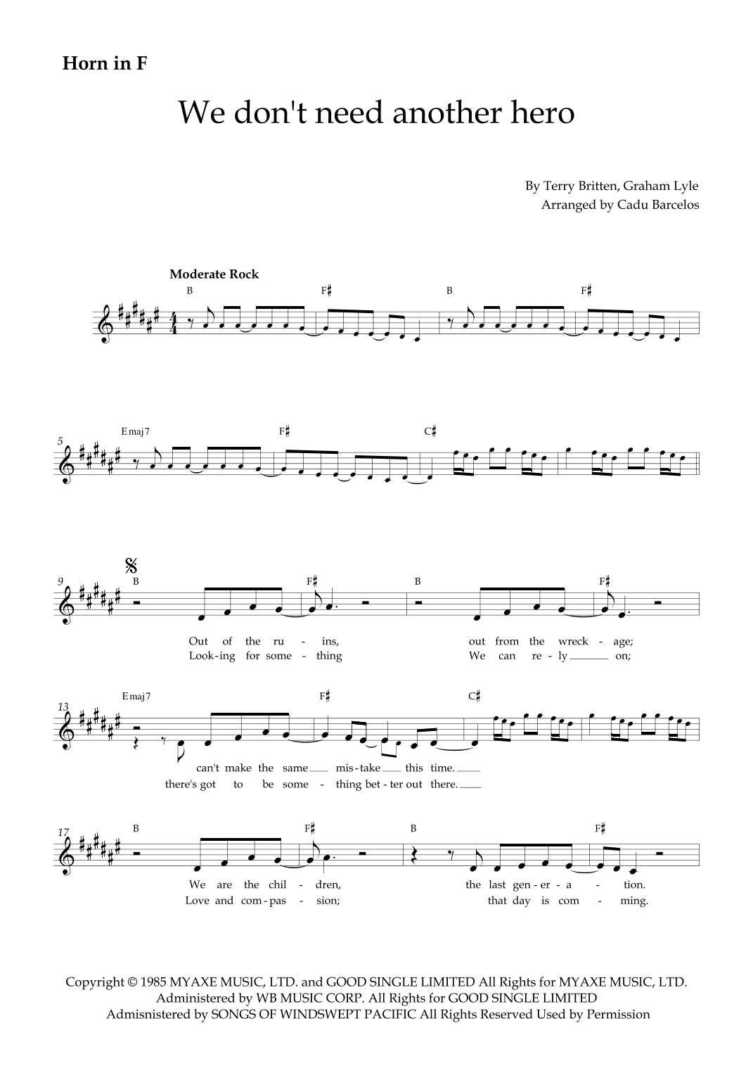 We Don't Need Another Hero (arr. Cadu Barcelos)