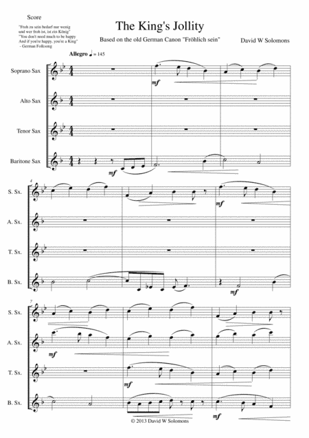 The King's Jollity for saxophone quartet (arr. David Warin Solomons)