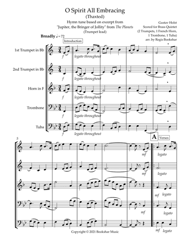 O Spirit All-Embracing (Thaxted) (Bb) (Brass Quintet - 2 Trp, 1 Hrn, 1 Trb, 1 Tuba) (Trumpet lead) (arr. Regis Bookshar)
