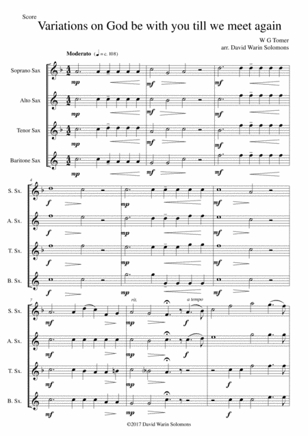 Variations on God be with you till we meet again for saxophone quartet (arr. David Warin Solomons)