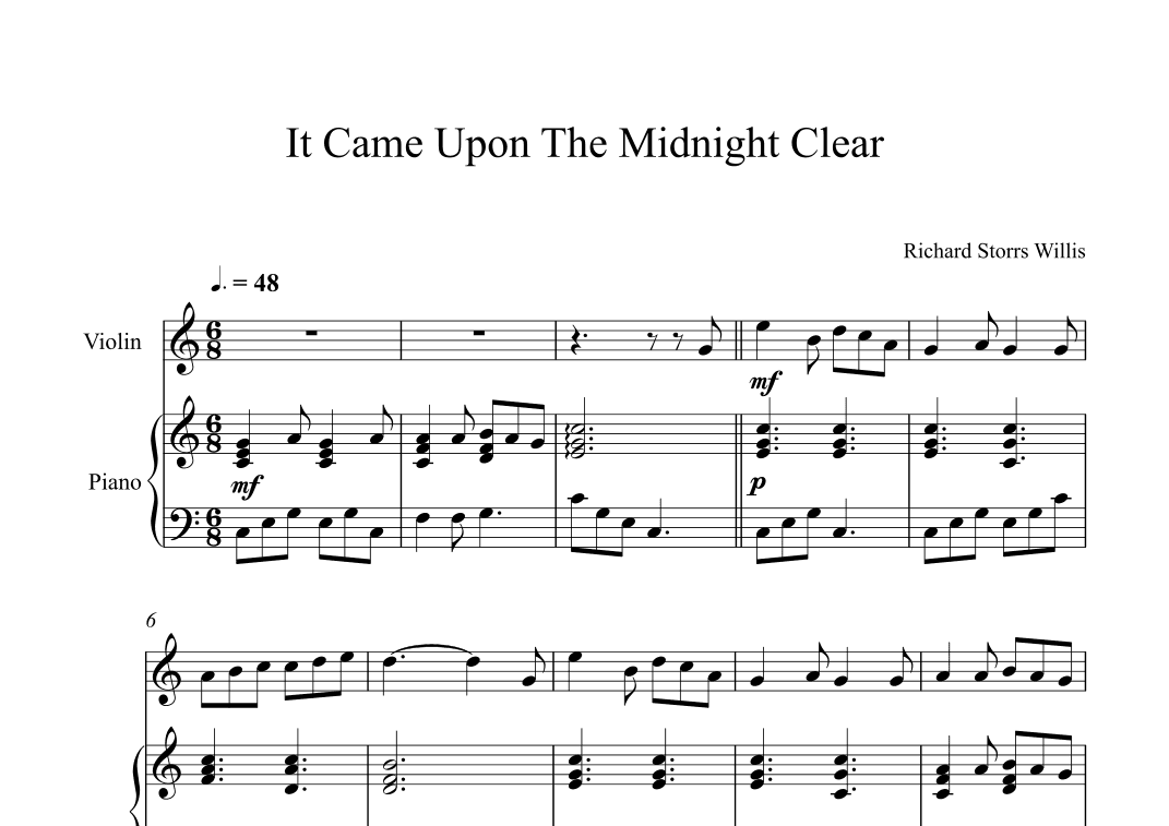 It Came Upon The Midnight Clear - Richard Storrs Willis (Violin + Piano) (arr. Digital Book Music)