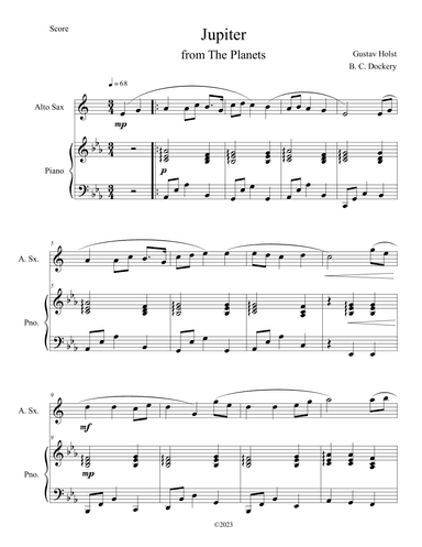 Jupiter (from The Planets) for Alto Sax Solo with Piano Accompaniment (arr. B. C. Dockery)