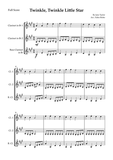 Twinkle, Twinkle Little Star for Clarinet Trio (arr. Fabio Britto)