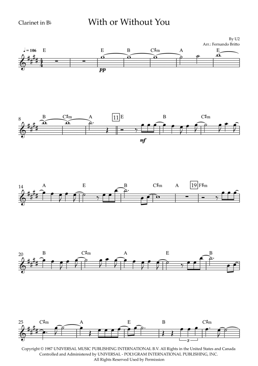 With Or Without You (arr. Fernando Britto)