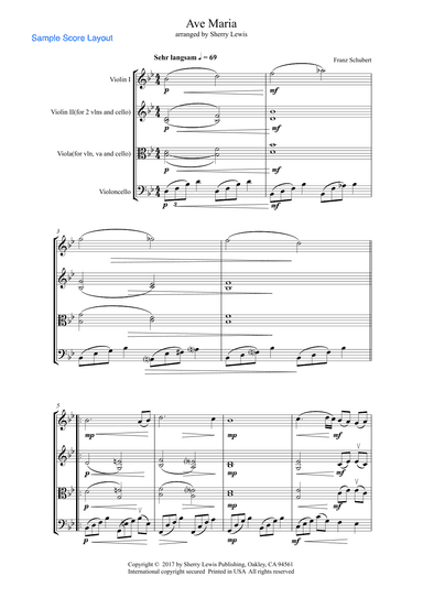 AVE MARIA - Schubert - String Trio, Intermediate Level for 2 violins and cello or violin, viola and (arr. Sherry Lewis)