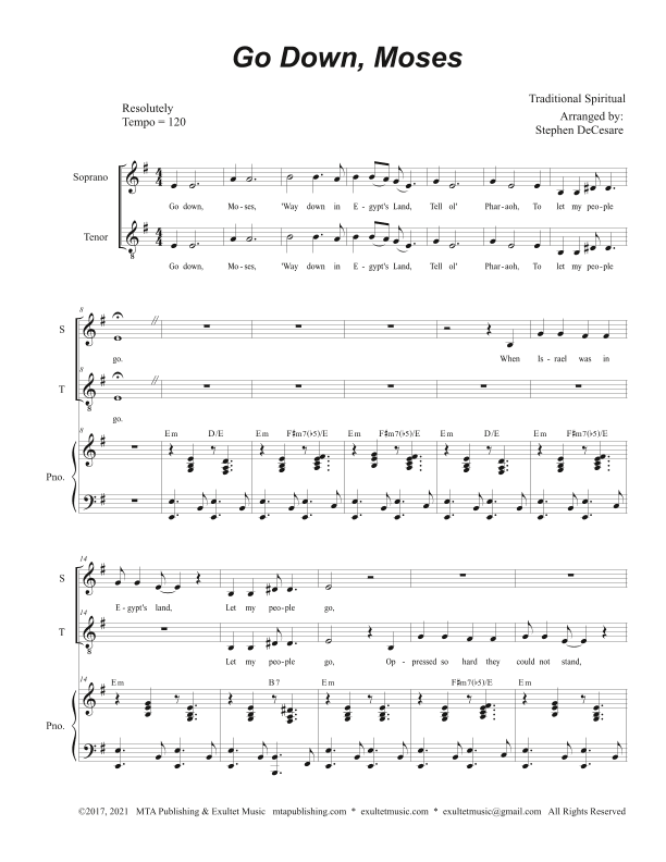 Go Down, Moses (Duet for Soprano and Tenor solo) (arr. Stephen DeCesare)