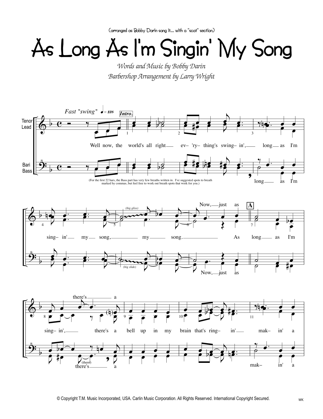 As Long As I'm Singing (arr. Larry Wright)