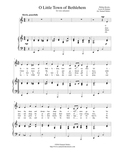 O Little Town of Bethlehem - for vocal solo with piano accompaniment in C major (arr. Samuel Stokes)