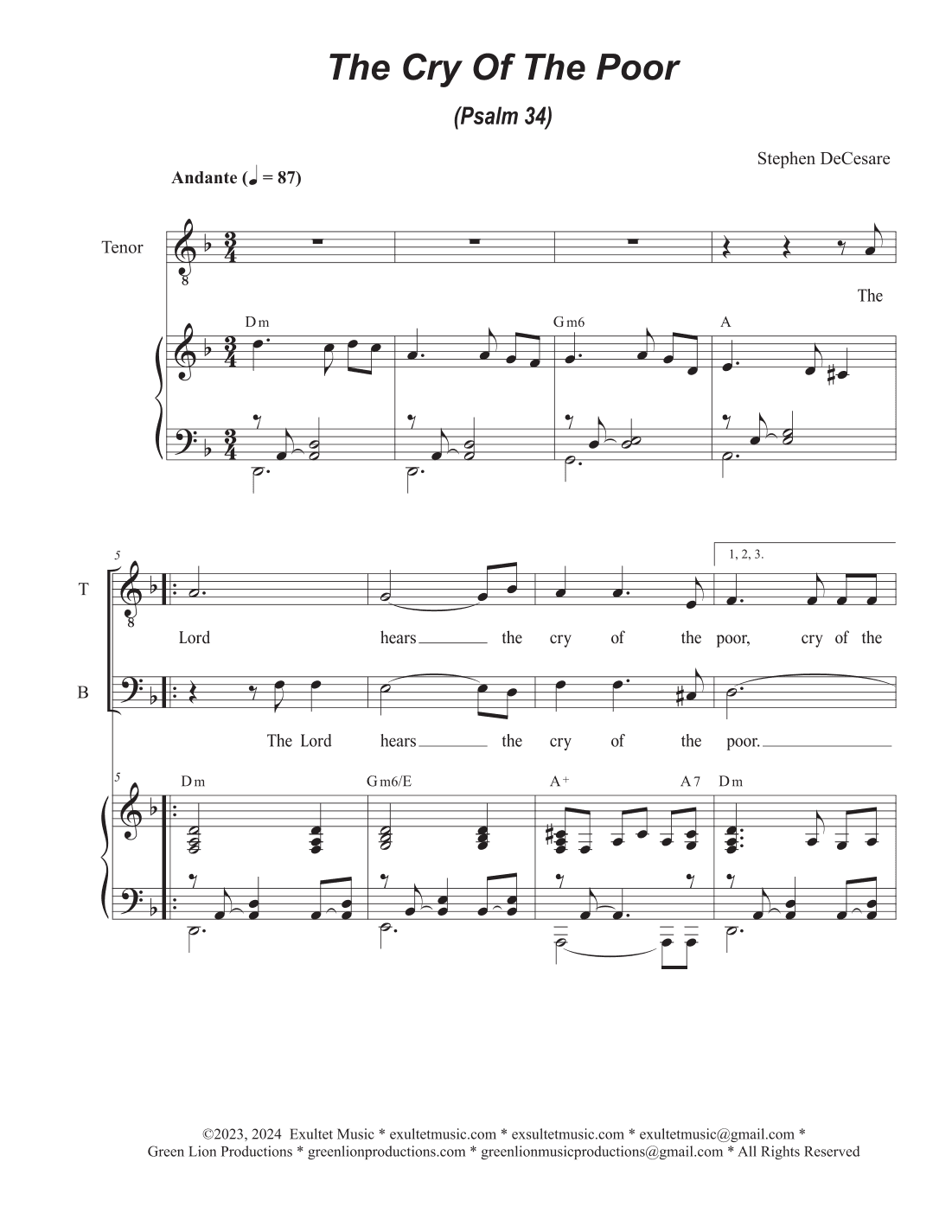 The Cry Of The Poor (Psalm 34) (Duet for Tenor and Bass solo)