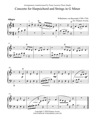 Concerto for Harpsichord and Strings in G Minor - Level 1 piano arrangement (arr. Eleanor Aversa)