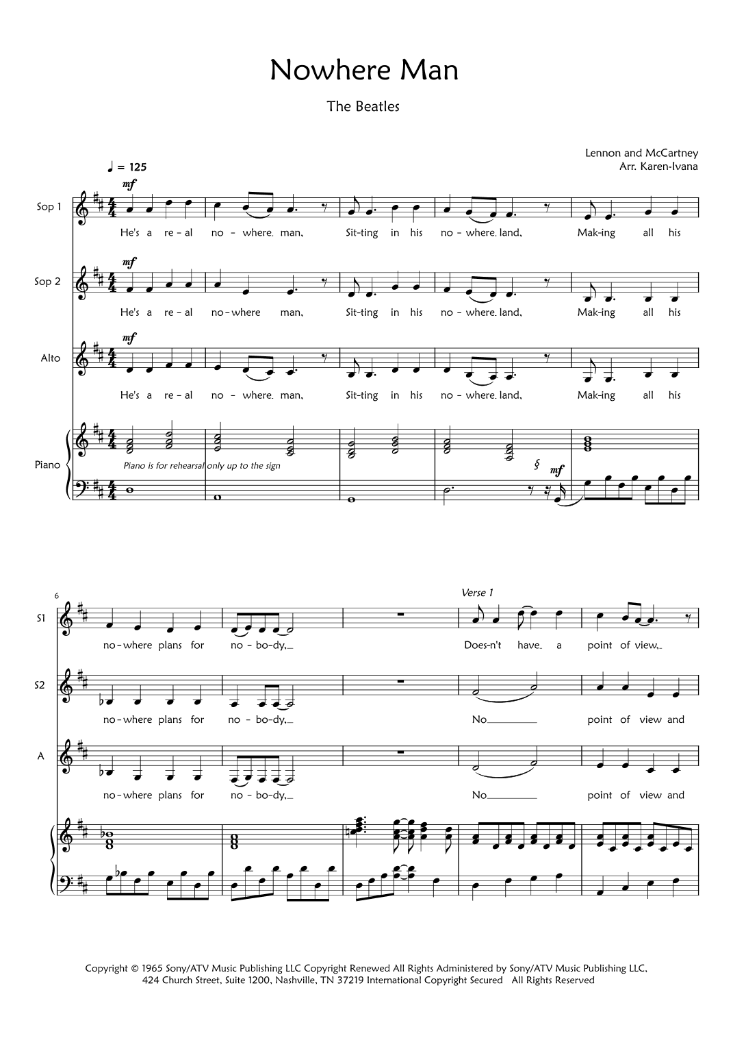Nowhere Man (arr. Karen Ivana)