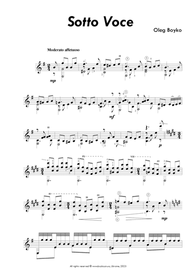 Sotto Voce for solo guitar