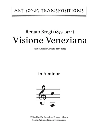 BROGI: Visione Veneziana (transposed to A minor, bass clef) (arr. ArtSongTranspositions.com)