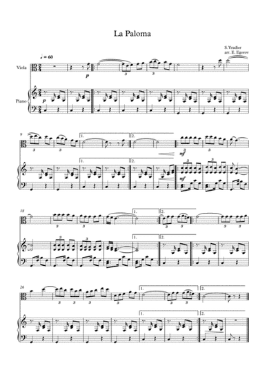 La Paloma, Sebastian Yradier, For Viola & Piano (arr. Eugene Egorov)