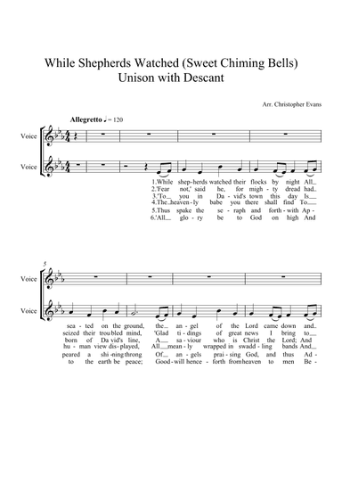 Sweet Chiming Bells (While Shepherds Watched)-Choral Parts (arr. Christopher Evans)