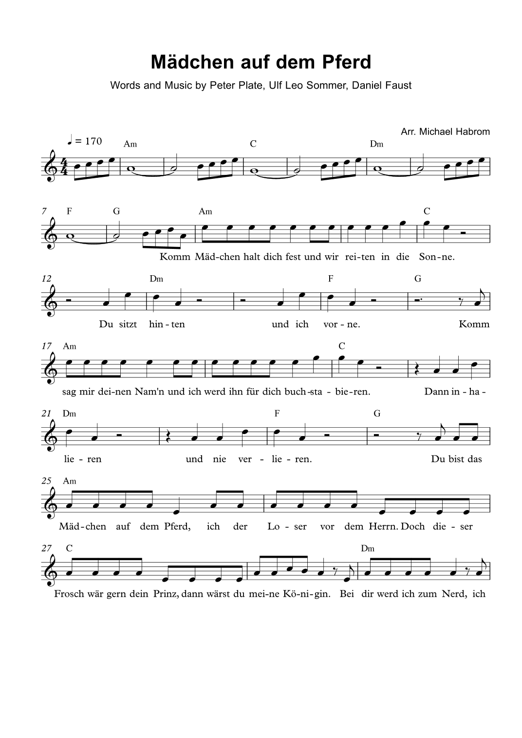Maedchen Auf Dem Pferd (arr. Michael Habrom)
