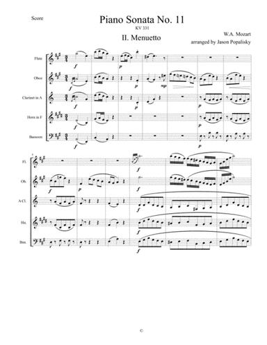 Piano Sonata No 11 (Alla Turca) Movement 2, Menuetto (arr. Jason Popalisky)