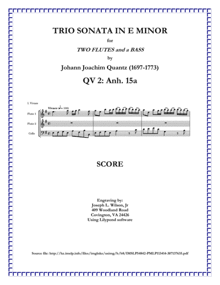 Quantz Trio Sonata in E Minor for Two Flutes and Continuo, QV 2: Anh. 15a (arr. Joseph L. Wilson, Jr.)