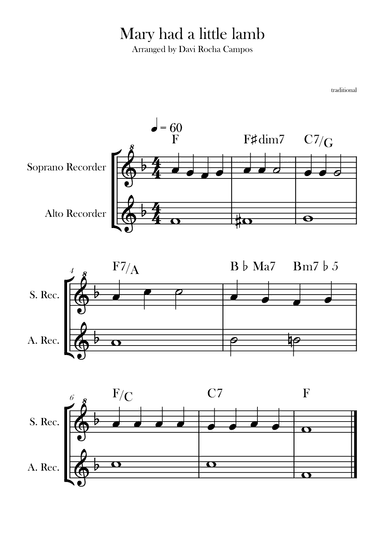 Mary had a little lamb (arr. Davi Rocha Campos)
