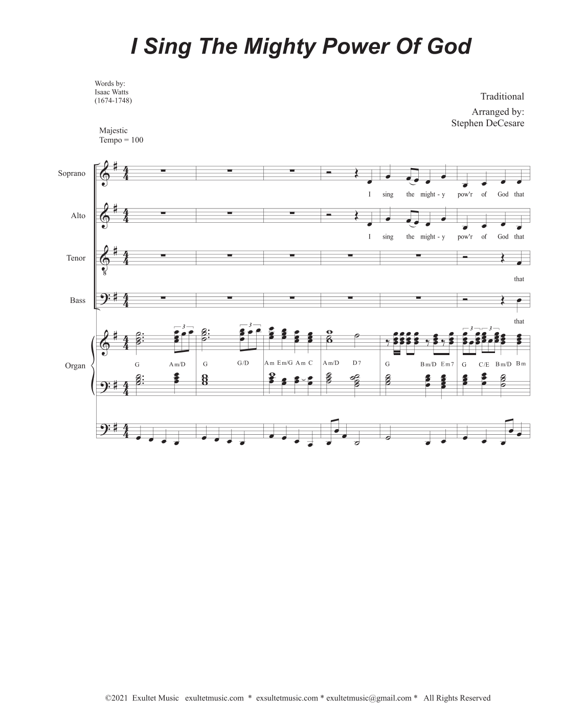 I Sing The Mighty Power Of God (Vocal Quartet (SATB) - Organ accompaniment) (arr. Stephen DeCesare)