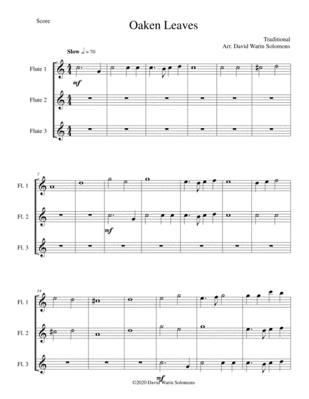Oaken Leaves for 3 flutes (arr. Daviid Warin Solomons)