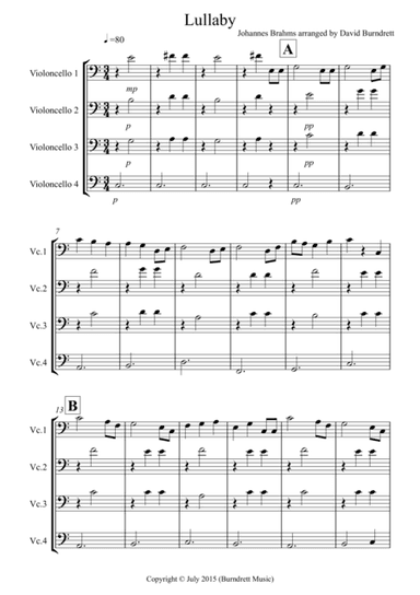 Brahms Lullaby for Cello Quartet (arr. David Burndrett)