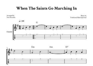 When The Saints Go Marching In - For Ukulele (G Major  with TAB and Chords) (arr. Yuri Noronha)