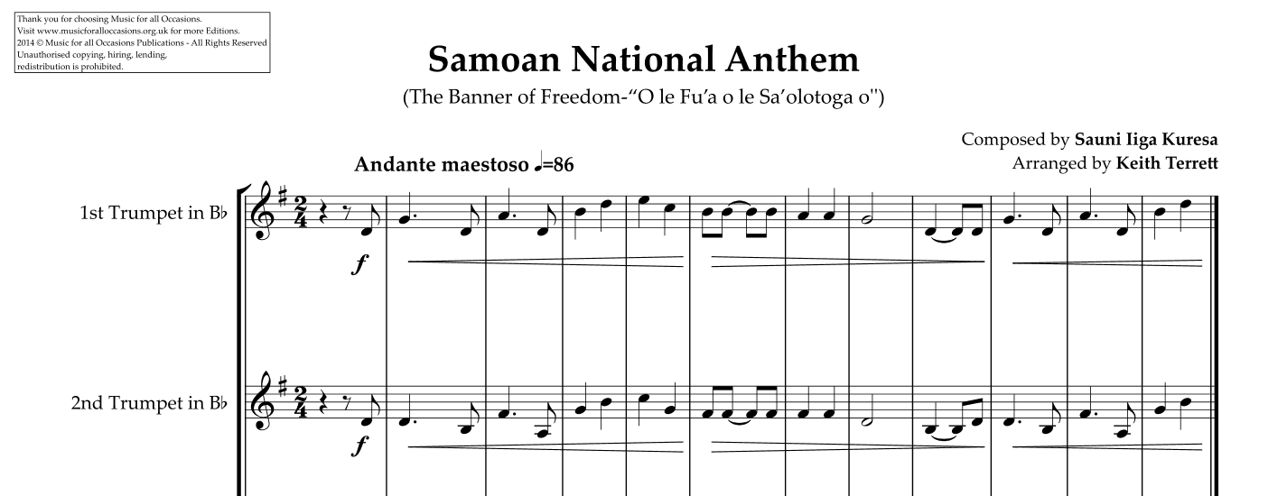 Samoan National Anthem for Brass Quintet (arr. Keith Terrett)
