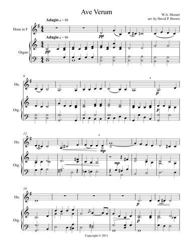 Ave Verum for Solo French Horn and Organ (arr. David Brown)