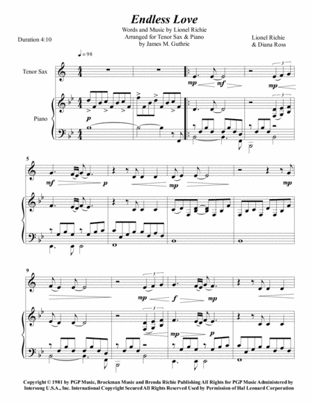 Endless Love (arr. James M. Guthrie, ASCAP)