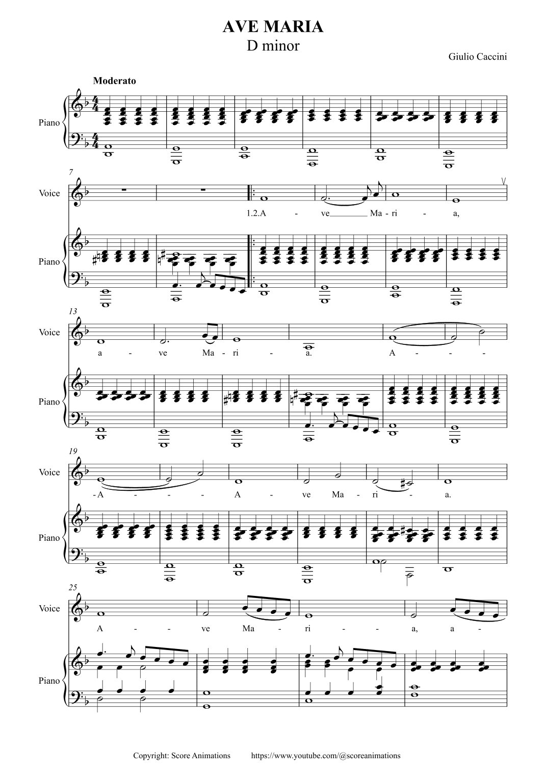 G.CACCINI. Ave Maria in D minor (arr. Score Animations)