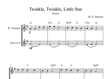 Twinkle, Twinkle, Little Star | For Bb Trumpet and Horn in F  (Without Transposition) (arr. Karen Gueiros)