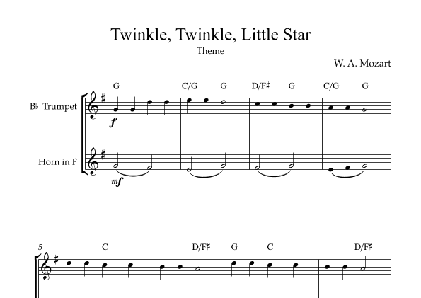 Twinkle, Twinkle, Little Star | For Bb Trumpet and Horn in F  (Without Transposition) (arr. Karen Gueiros)
