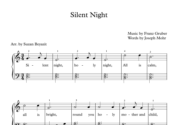 Silent Night (Easy Piano with Words and Chords) (arr. Suzan Beyazit)