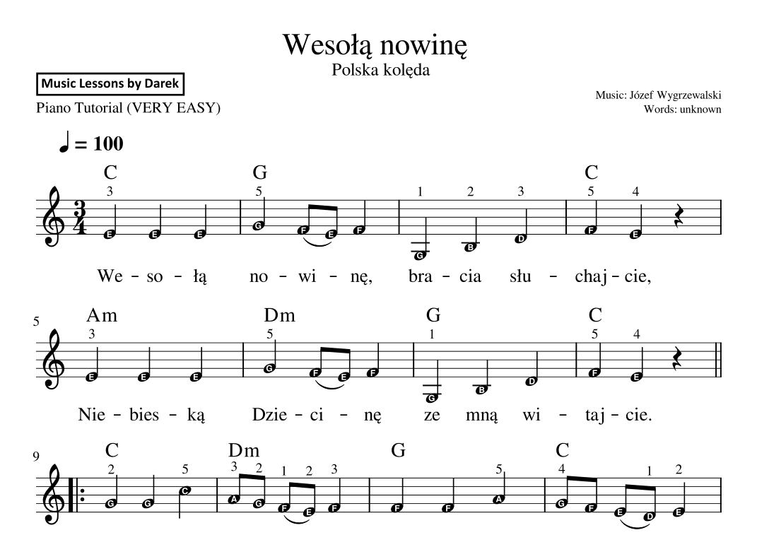 Wesola nowine (Polish Christmas Carol) [VERY EASY PIANO] (arr. Darek)