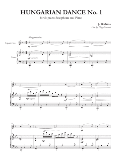 Hungarian Dances Nos. 1-5 for Soprano Saxophone and Piano (arr. Diego Marani)