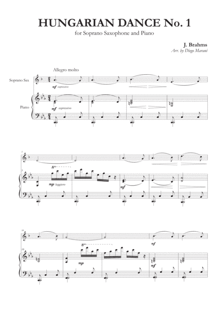Hungarian Dances Nos. 1-5 for Soprano Saxophone and Piano (arr. Diego Marani)