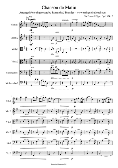 Chanson de Matin by SIr Edward Elgar (for string sextet) (arr. Samantha J Bramley)