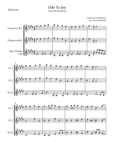 Ode To Joy Theme (from Beethoven's 9th Symphony) for Clarinet Trio (arr. Fernando Britto)